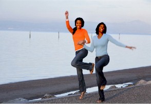 Mother and daughter on beach